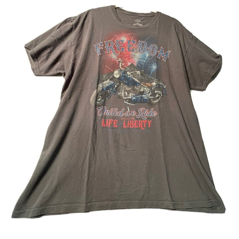 Patriotic T Shirt Size XL Gray Motorcycle USA Life and Liberty‎ Freedom